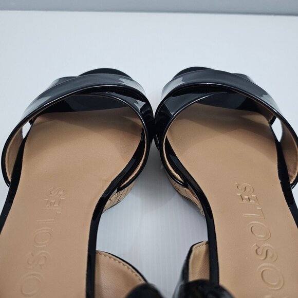 Aerosoles Cosmos Platform Sandal Womens 8 Black Patent Cork Chunky Heel NEW - Picture 10 of 15